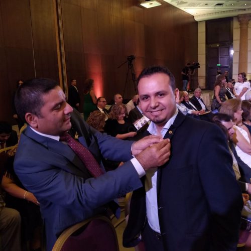 الدكتور حسن تاج الدين خلال حفل التسلم والتسليم بين حكام الليونز برعاية فخامة رئيس الجمهورية