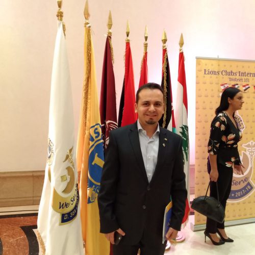 الدكتور حسن تاج الدين خلال حفل التسلم والتسليم بين حكام الليونز برعاية فخامة رئيس الجمهورية