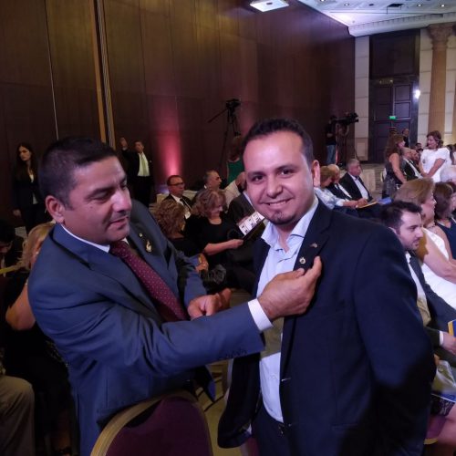 الدكتور حسن تاج الدين خلال حفل التسلم والتسليم بين حكام الليونز برعاية فخامة رئيس الجمهورية