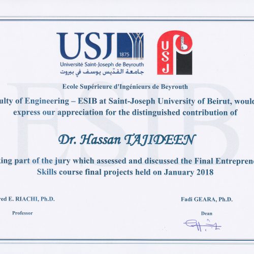 Dr. Hassan Tajideen Participated in the Jury at Saint Joseph University