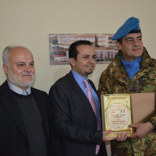 Dr. Hassan Tajideen welcoming the Commander of UNIFEL West Sector – Joint Task Force – Lebanon Brigadier General Diodato Abagnara, at Stars College School