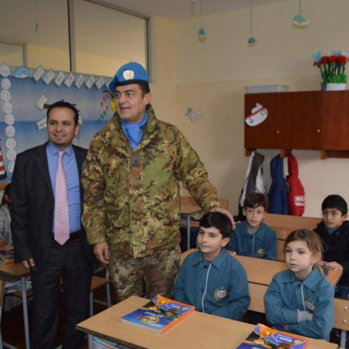 Dr. Hassan Tajideen welcoming the Commander of UNIFEL West Sector – Joint Task Force – Lebanon Brigadier General Diodato Abagnara, at Stars College School